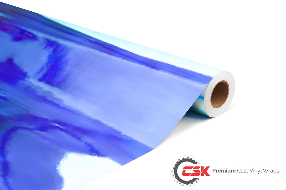 Premium Holographic Laser Chrome Blue Iridescent Vinyl Film